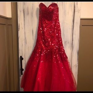 Red sequin prom dress